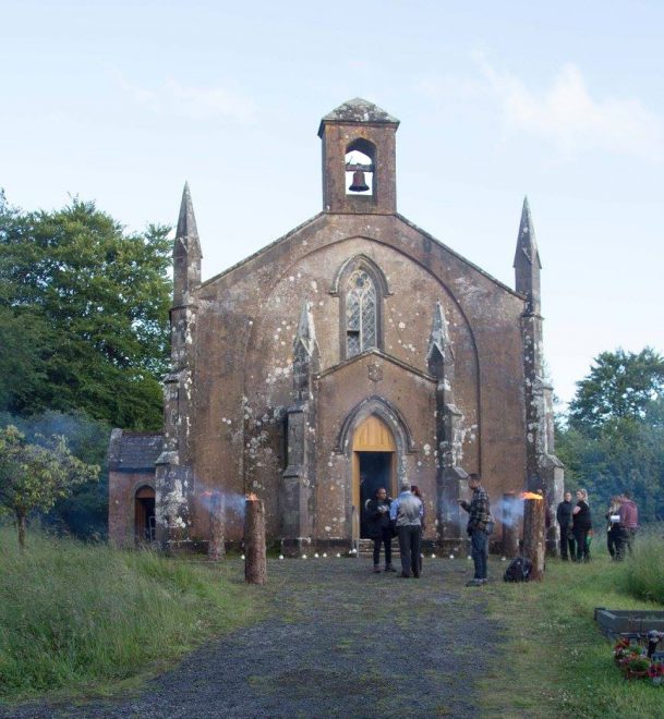 A crowd gathers at Mullaghfad Church