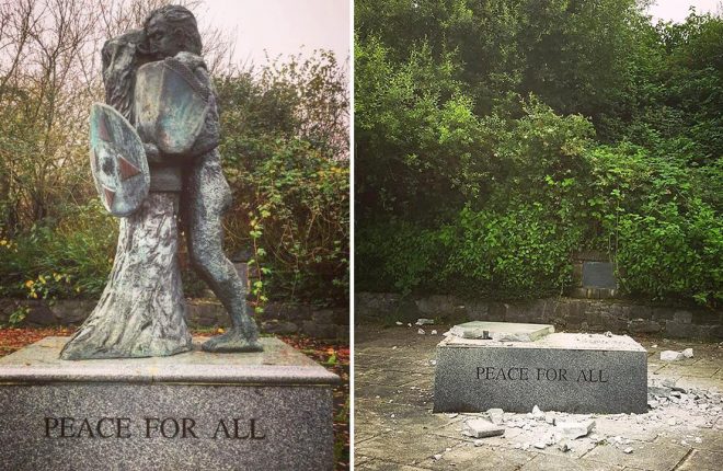 The famous bronze peace statue along the Fermanagh border with Cavan