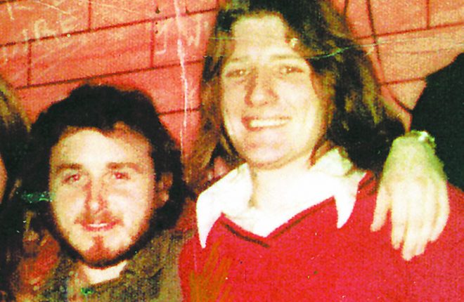 Famous image of Bobby Sands taken from a photo in Long Kesh prison.  From left: Thomas Louden, Gerard Rooney, Denis Donaldson and Bobby Sands.