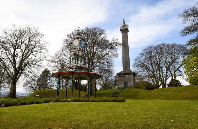 Cole's Monument and Plunkett's Bandstand at Forthill Park, Enniskillen    RMG01