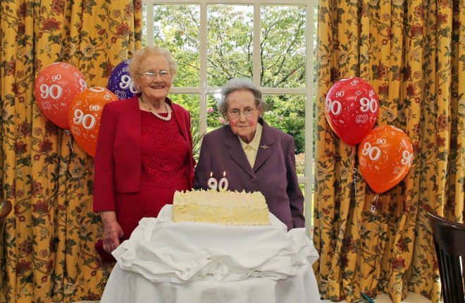 Teresa Maguire and Josie Boyle who Celebrated their 90th Birthday with a family dinner in the Slieve Russell Hotel