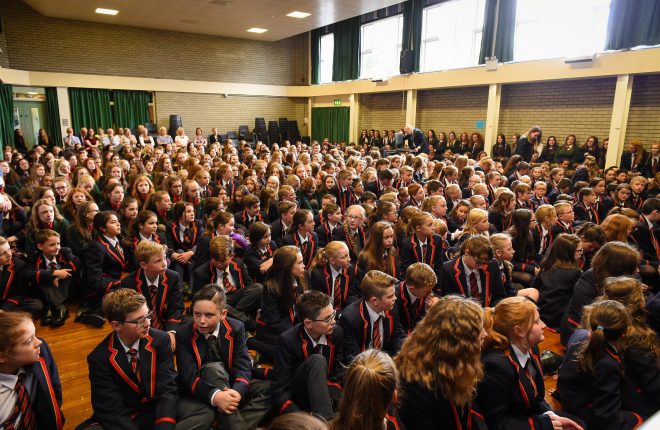 The opening assembly of the new school year at the Enniskillen Royal Grammar School, Cooper Crescent site    RMG35