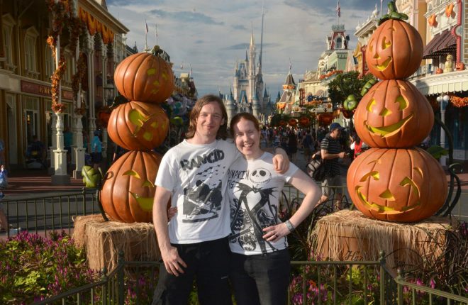 Jolene and Kevin McHugh who were celebrating their second wedding anniversary at Disneyland, Florida, when they had to evacuate to avoid Hurricane Matthew