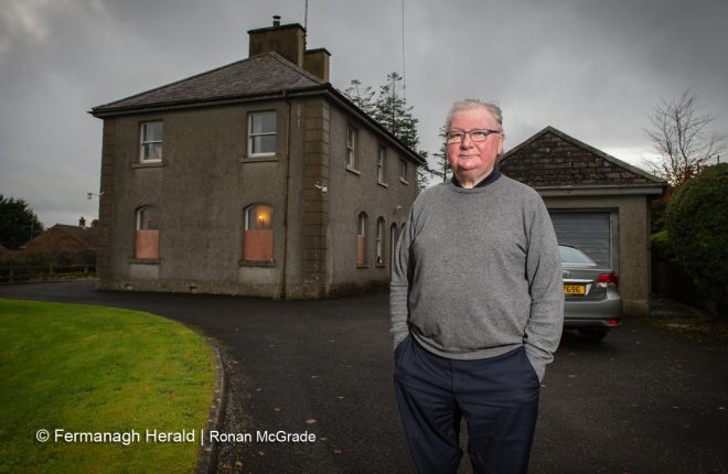 Fr Joe McVeigh outside his home which was attacked on Sunday.