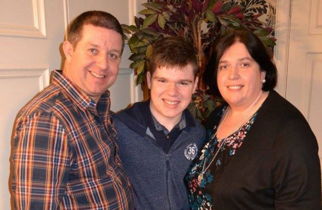 Mark McGoldrick, with his parents Lorraine and Paul