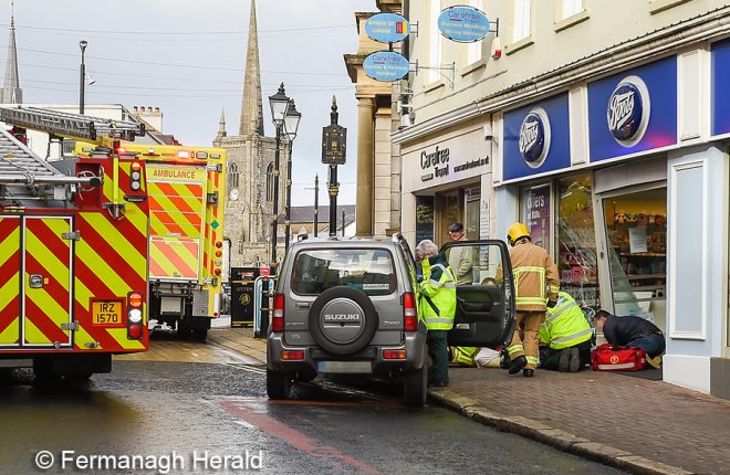 Emergency services attend the scene of the accident at Townhall Street, Enniskillen    RMG01