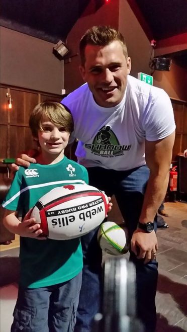 Charlie Wilson meeting rugby star CJ Stander in Enniskillen last year