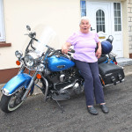Tess Swenny tries out this beautiful Harley Davidson that was left at her front door.