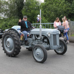 John McGoldrick heads off on his grey Ferguson.