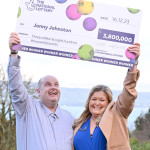 **FREE FOR EDITORIAL USE**
Lotto Jackpot winners Jonny Johnston and partner Christina Williams from County Fermanagh celebrate an extraordinary turn of fortune after winning a life-changing £3.8 million pounds just days before Christmas. Picture date: Thursday December 28, 2023. Photo credit should read: Anthony Devlin