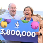 **FREE FOR EDITORIAL USE**
Lotto Jackpot winners Jonny Johnston and partner Christina Williams from County Fermanagh celebrate an extraordinary turn of fortune after winning a life-changing £3.8 million pounds just days before Christmas. Picture date: Thursday December 28, 2023. Photo credit should read: Anthony Devlin