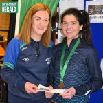 Rock runners Ladies 5k winner, Leanne Donegan, was presented with her prize by Cathy McCaffrey.