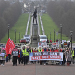 Pacemaker Press 23-02-2026: South West Acute Hospital campaign group traveled to Stormont today in a renewed push to restore emergency general surgery (EGS) at the South West Acute Hospital (SWAH).
Emergency surgery was removed from the hospital on a ÔtemporaryÕ basis in December 2022. Save Our Acute Services (SOAS) has organised a rally titled ÔBringinÕ SWAH to StormontÕ.
Picture By: Arthur Allison/Pacemaker Press.