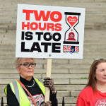 Pacemaker Press 23-02-2026: South West Acute Hospital campaign group traveled to Stormont today in a renewed push to restore emergency general surgery (EGS) at the South West Acute Hospital (SWAH).
Emergency surgery was removed from the hospital on a ÔtemporaryÕ basis in December 2022. Save Our Acute Services (SOAS) has organised a rally titled ÔBringinÕ SWAH to StormontÕ.
Picture By: Arthur Allison/Pacemaker Press.